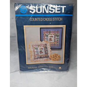 Vintage Sunset Counted Cross Stitch Kit Bears Balloons And Butterflies